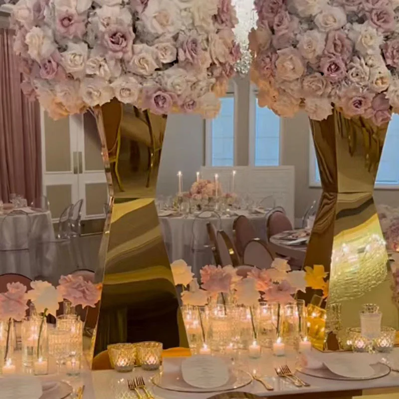 Whole sale Gold and Silver Metal stainless steel Frame Tall Flower Stands Table Decorations Wedding Centerpieces