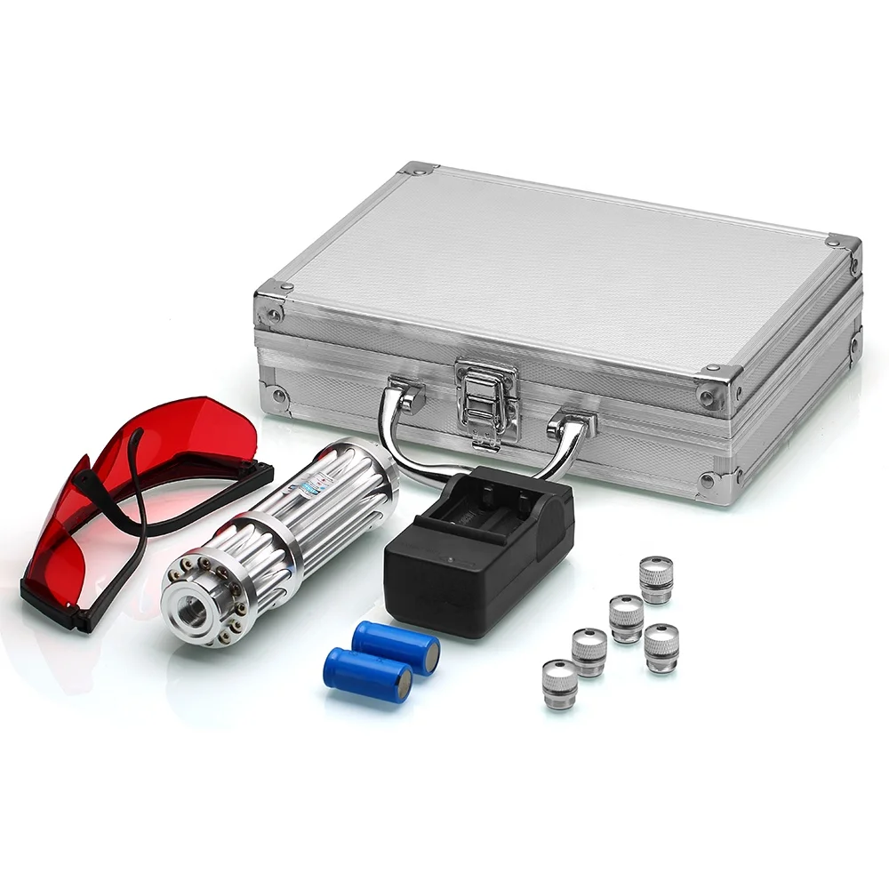 
High power USB charging 450nm 5000mw burning blue laser pointer with box and star caps 