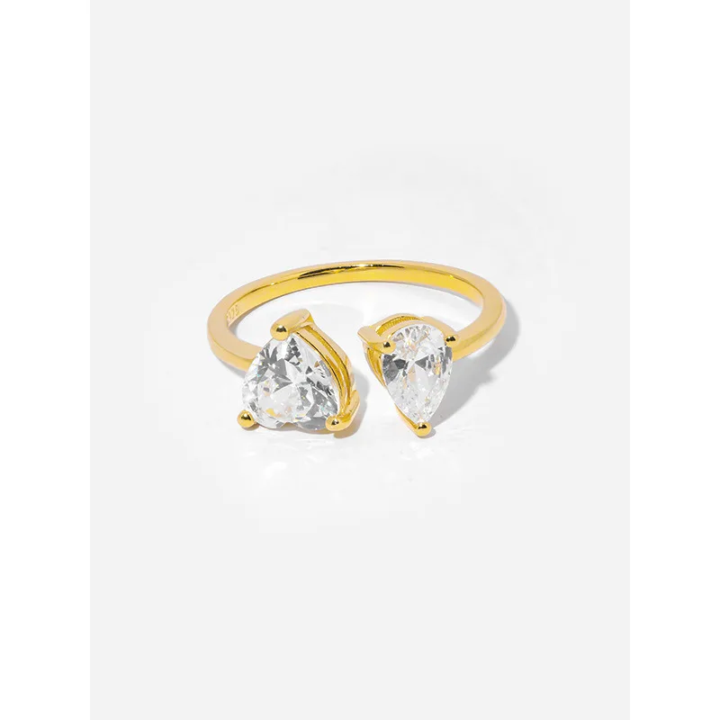 Melynn heart and water drop 5a cubic zirconia ring daity 925 sterling silver rings 18k gold plated adjustable rings women