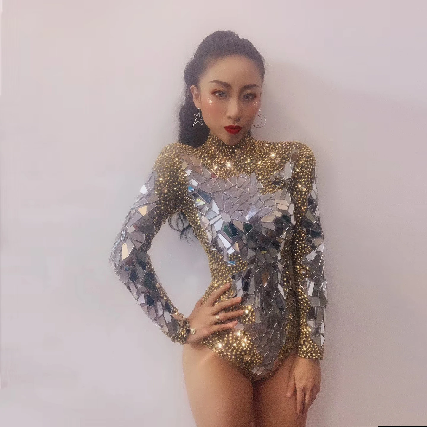 Shinning Silver Sequins Rhinestone jumpsuit Women Birthday Bright Sexy Costume Prom Celebrate Bling Mirrors jumpsuit Evening Out