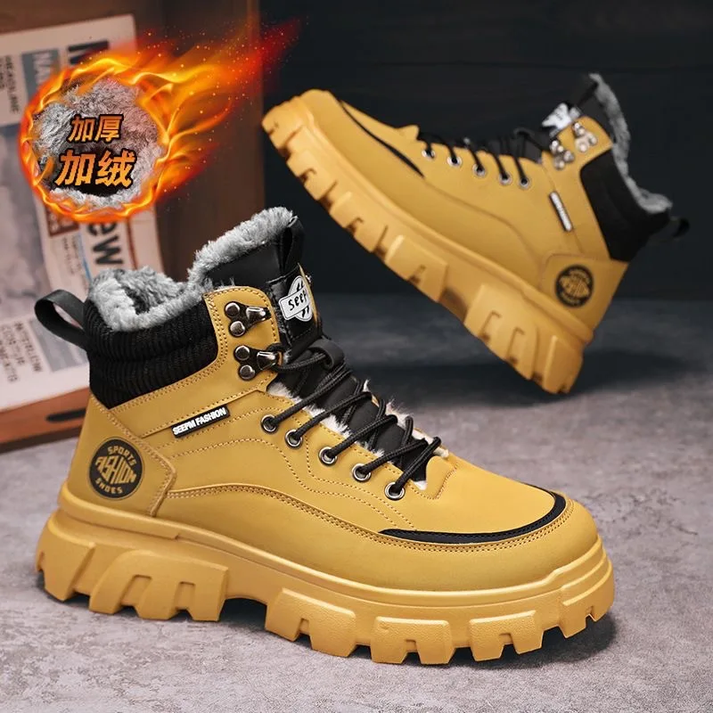 Зимние высокие ботинки Doc Martens мужские рабочие на толстой подошве теплые хлопковые ботильоны