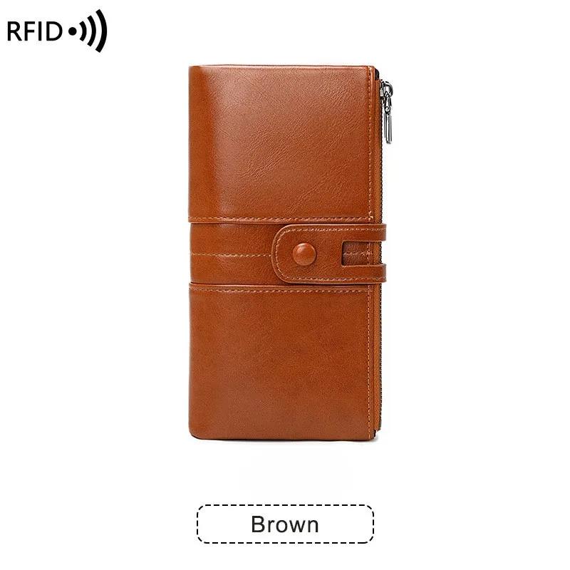Длинный кожаный бумажник Rfid блокирующий винтажный Клатч женский масляный воск кожаный кошелек на молнии длинный бумажник из искусственной кожи