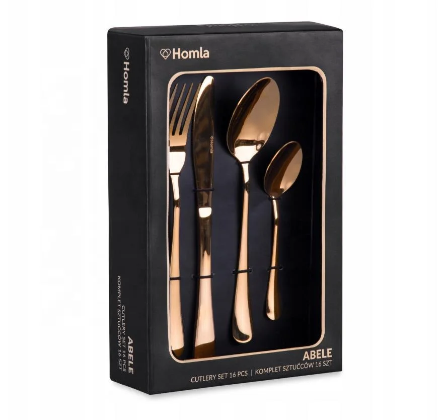 Stainless steel inox tableware 16pcs copper plated cutlery, 24pcs fork and spoon flatware silverware set with wood case