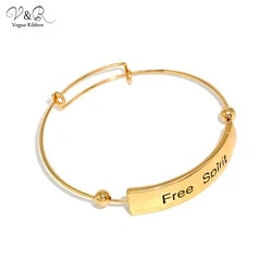 V&R OEM Rhodium Personalized Alphabet Letter Engraved Open Man Gold Plated Cuff Bangle Bracelet For Women
