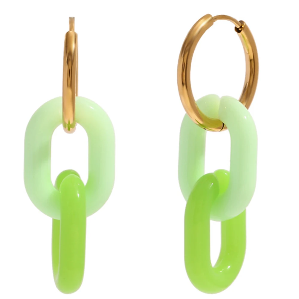 Y2K Bright Candy Color U-shaped Acrylic Long Earrings Gold Plated Stainless Steel Circle Drop Earrings Summer Jewelry