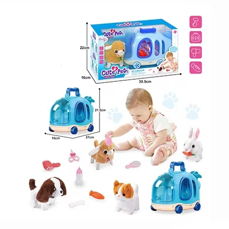 Child Puzzle Education Funny Interactive Game Toys B/O Electric Cute Pet Plush Doll Toys Hand Trolley Car Vehicle Toys For Kids