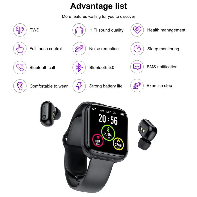 Amazon Best Seller X5 Smart Watch Bluetooth Earphones Waterproof 2 in 1 Smart Watch With Earbuds