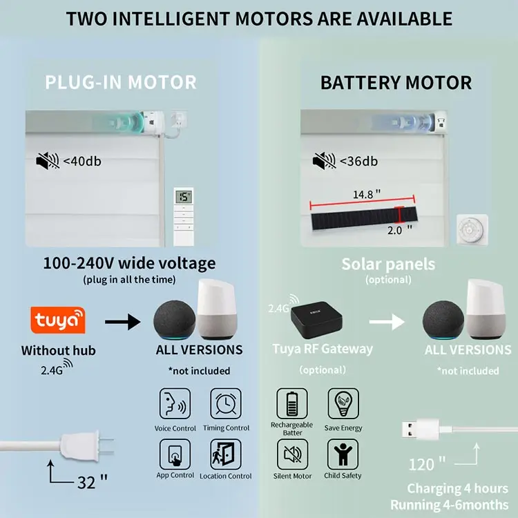 Zigbee Wifi Smart Electric Window Automatic Blackout Roller Blinds Double Layer Day And Night Shades Turkey Zebra Blinds Motor