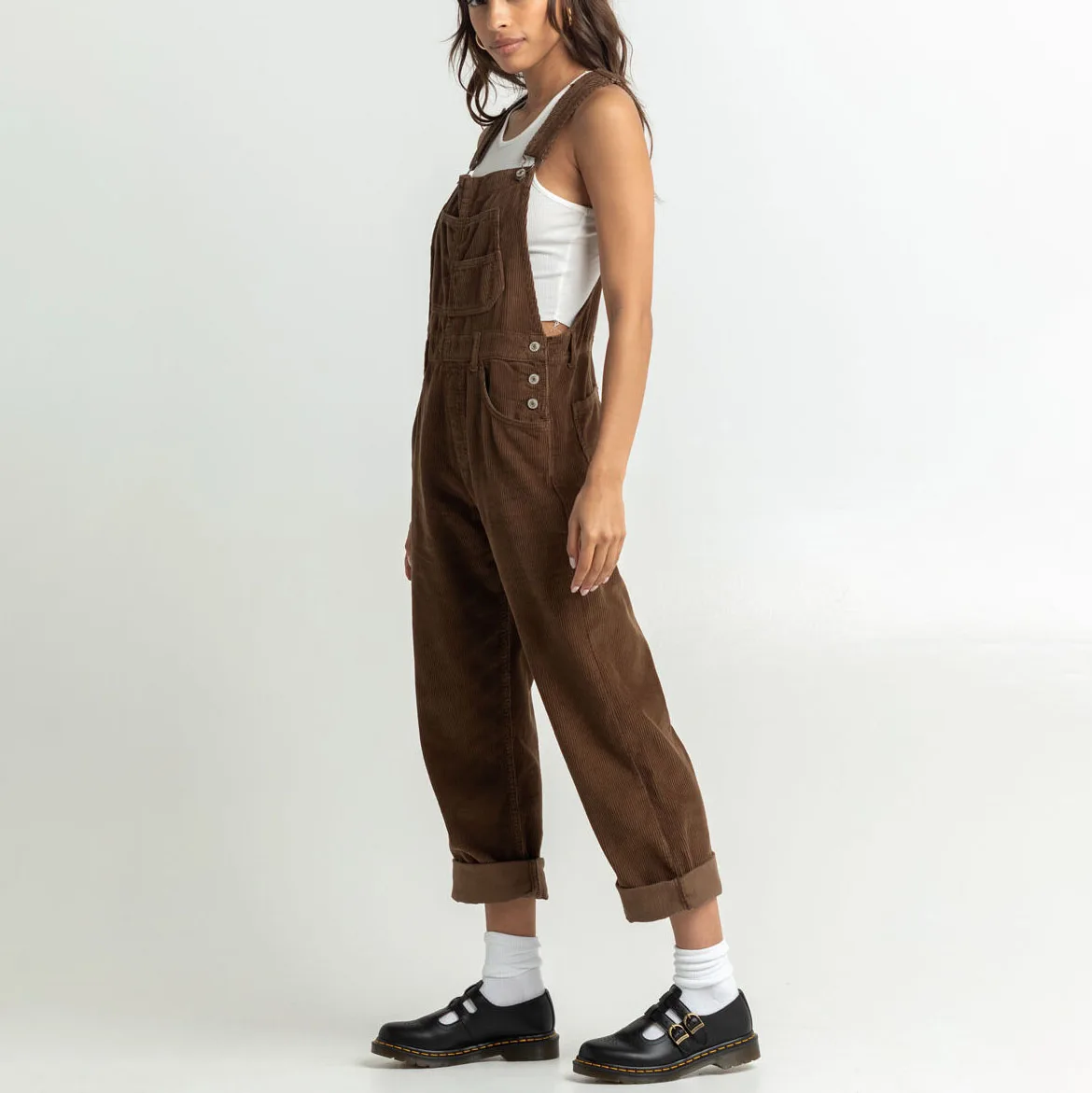 Custom Solid Loose Casual Cargo Sweatpants Jumpsuit Brown Corduroy Retro Baggy Suspender Trousers Cotton Pants Overalls Women