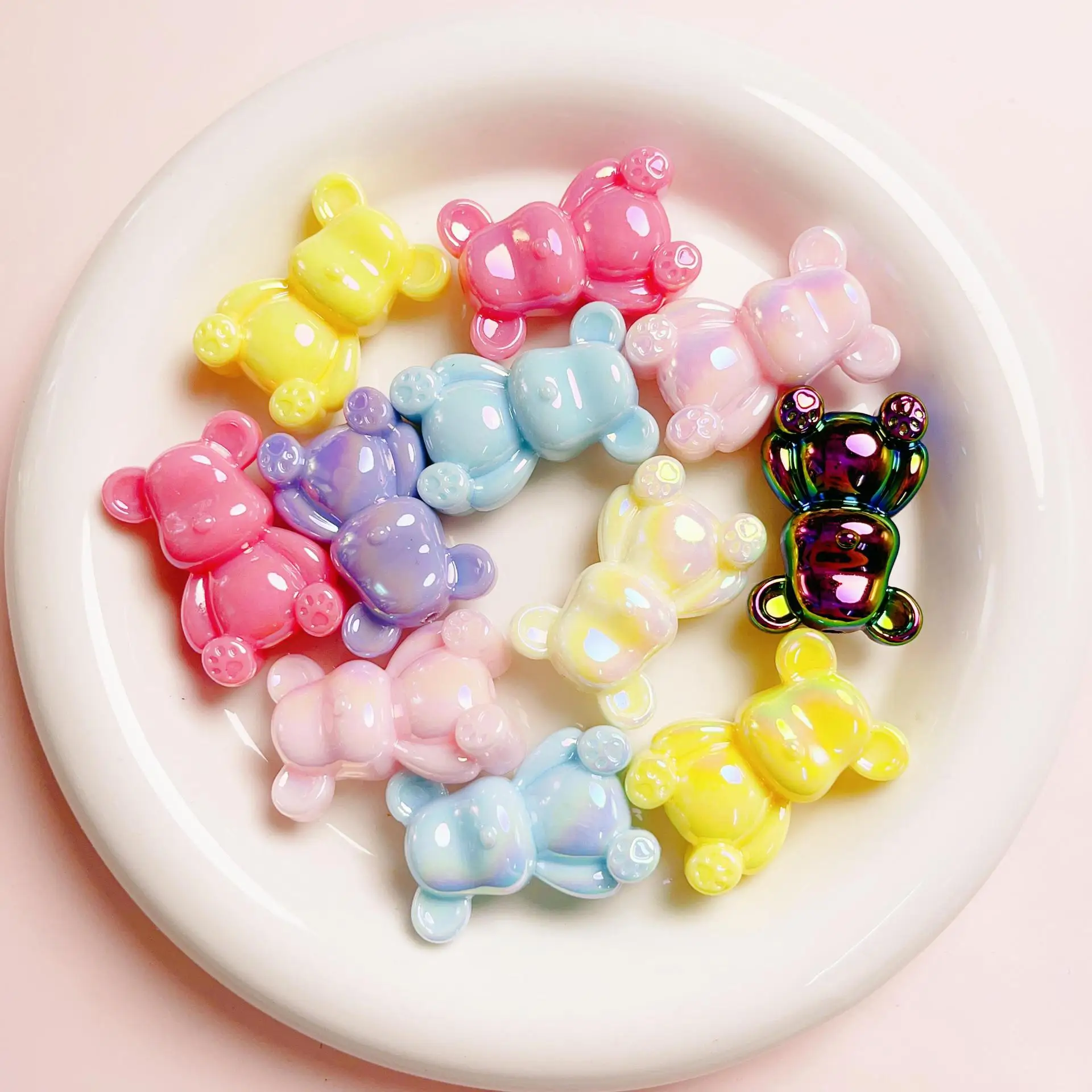 Acrylic Macaron Bear Bead Plated AB Cartoon Beads Diy Mobile Phone Chain Accessories