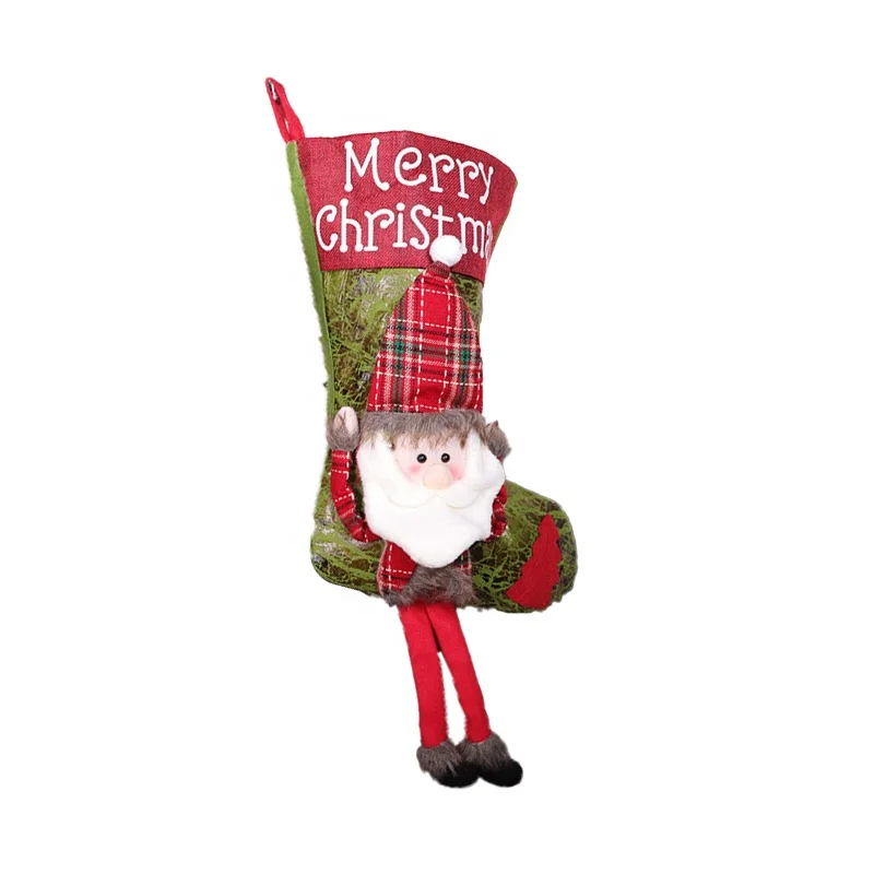 red christmas stocking decoration supplies with 3D Santa Claus for Christmas Eve