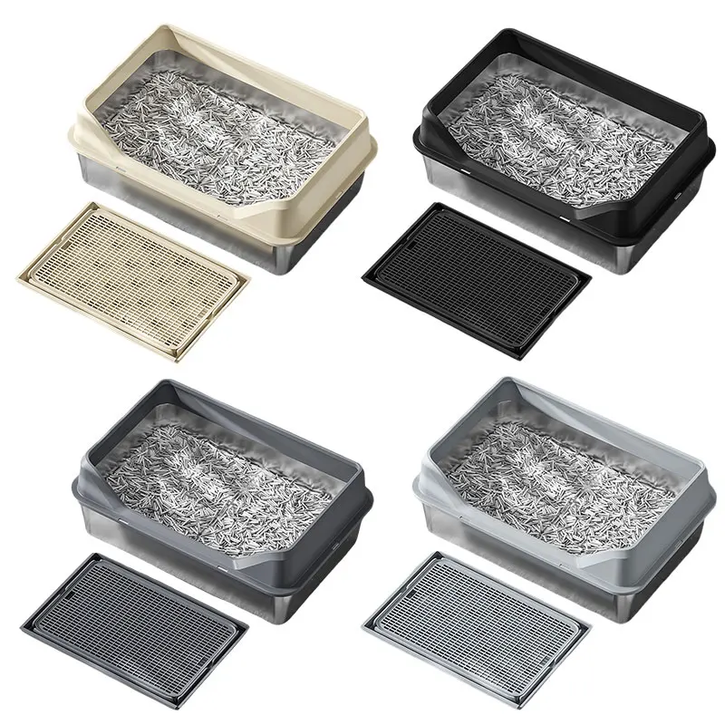 Large Capacity Semi-closed Sand Box Pet Toilet Anti Splash Cat Tray Cleaning Bath Basin Stainless Steel Cat Litter Box
