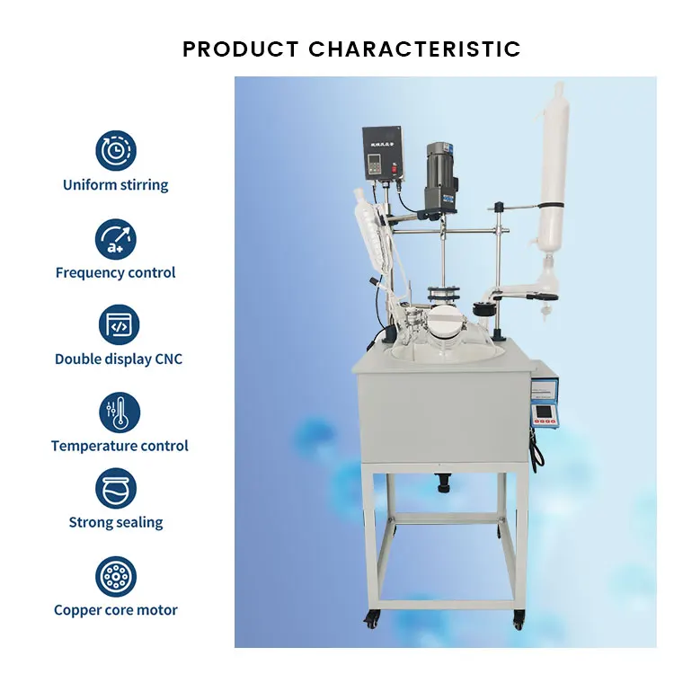 5L 10L 20L 30L 50L 100L Single Layer Glass Reactor Chemical Reactor with Heating Coil