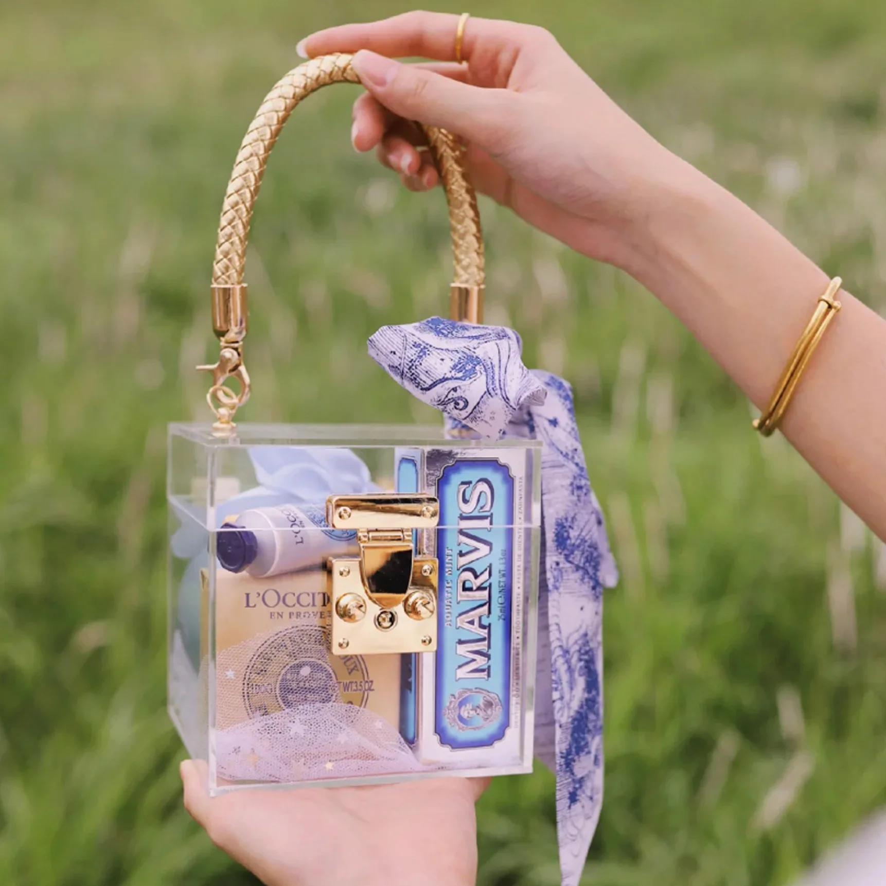 Luxury square clear acrylic wedding soap scented candle perfume bottle empty gift set packaging box for fragrance and hand cream