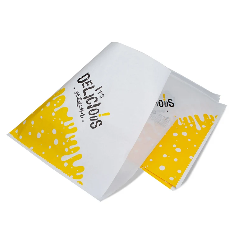 Grease Resistant Fry Chicken Snacks Bag Food Grade Grease Proof Fast Food French Fries Paper Bag With Customized Printing