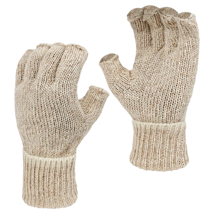 Knit Wool Ribbed Gloves Custom Half Finger Single Layer Wool Gloves For Outdoor Keep Warm