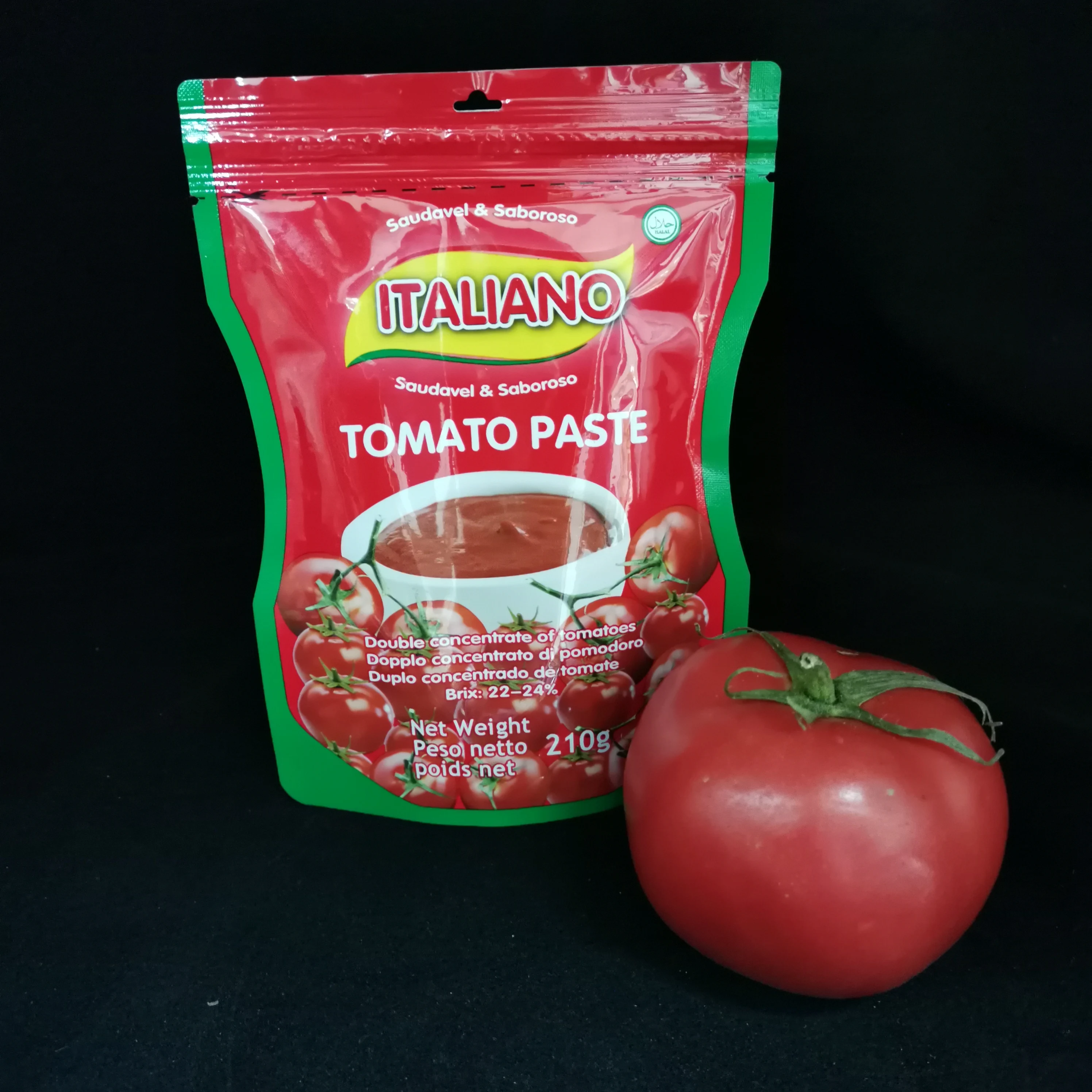 Pure Quality Sweet Taste Dark Red Double Concentrated Tomato Paste 28-30% Brix In 30g 50g 70g Sachhet For Halal African Cook