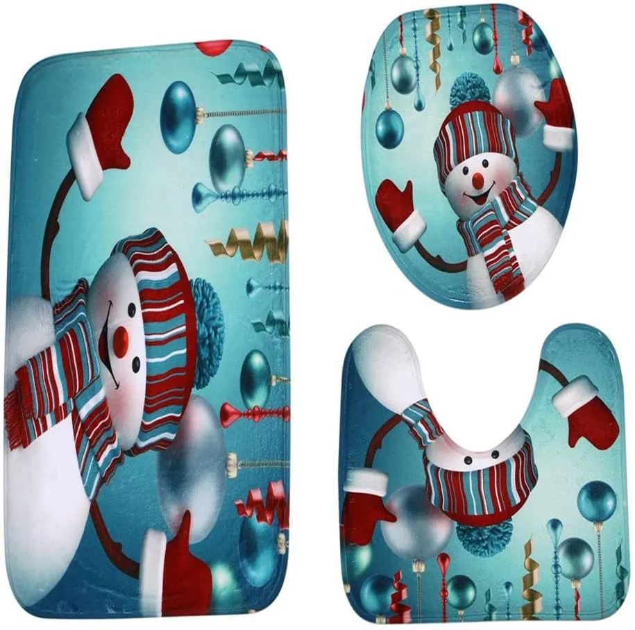
3Pcs/Set Christmas Toilet Seat Covers Set Snowman Reindeer Letter Bathroom Non-Slip Print Toilet Seat Cover Sticker Decoration 