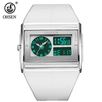 OHSEN 0518 фирменные модные мужские кварцевые часы vive резиновый ремешок водостойкий двойной дисплей календарь повседневные