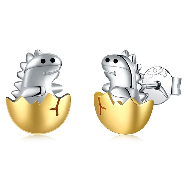 925 sterling silver gold plated dinosaur eggs with cute christmas dinosaur stud earrings