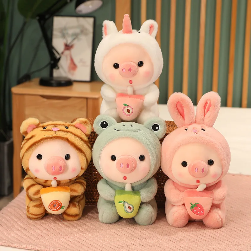 Small Super Cute Transformed Pig Doll Boba Milk Tea Pig Doll Tabletop Desk Decoration Girl Birthday Gift