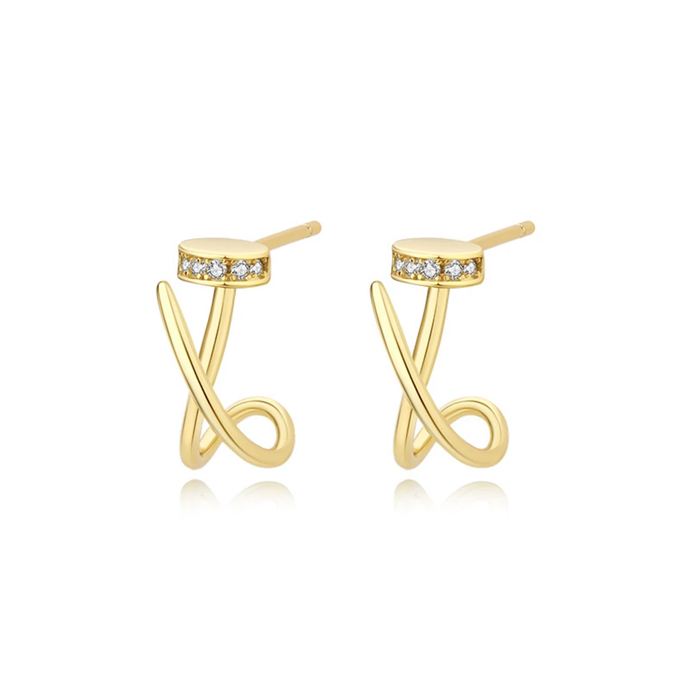 Joacii Factory 925 Sterling Silver Gold Plated Minimalist Ins Style Fancy Earrings Cubic Zircon Micro Pave Stud Earring