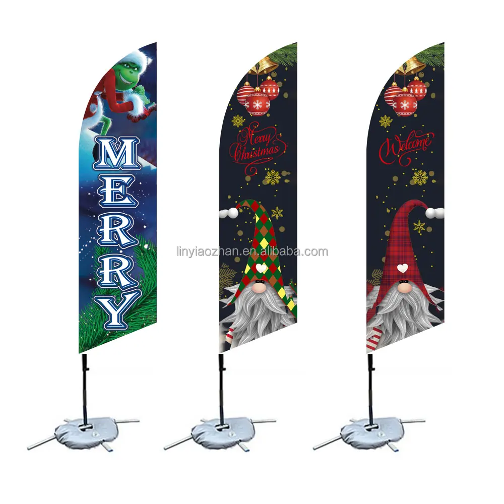 Merry Christmas  Feather Flags Advertising Outdoor Flying Teardrop Tear Drop Beach Feather Flag Custom Promotional Flags Banners