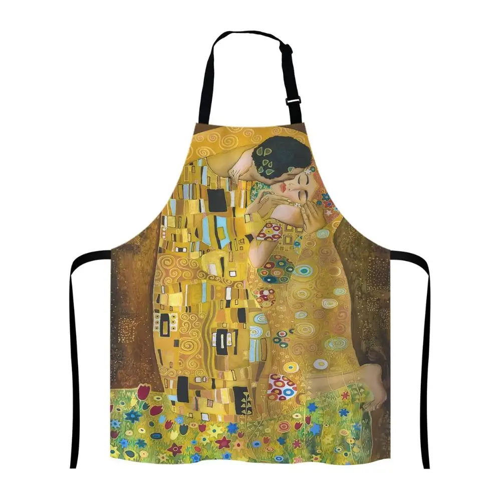 Klimts Souvenirs Adjustable Neck Bib Apron Home Kitchen Cooking Waitress Chef Grill Bistro Baking BBQ Apron with the Kiss Design