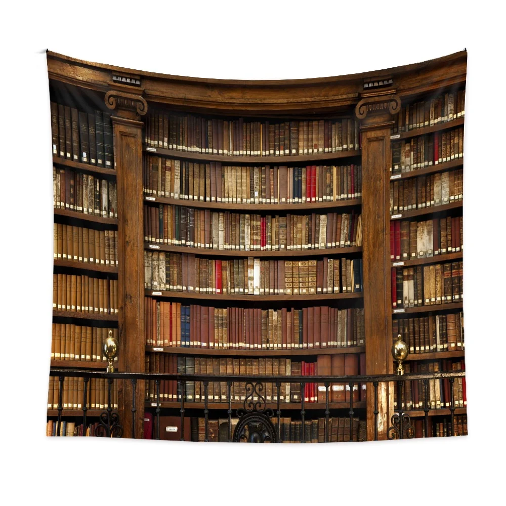 Library Bookshelf Wall Hanging Study Room Vintage Art Print Tapestry