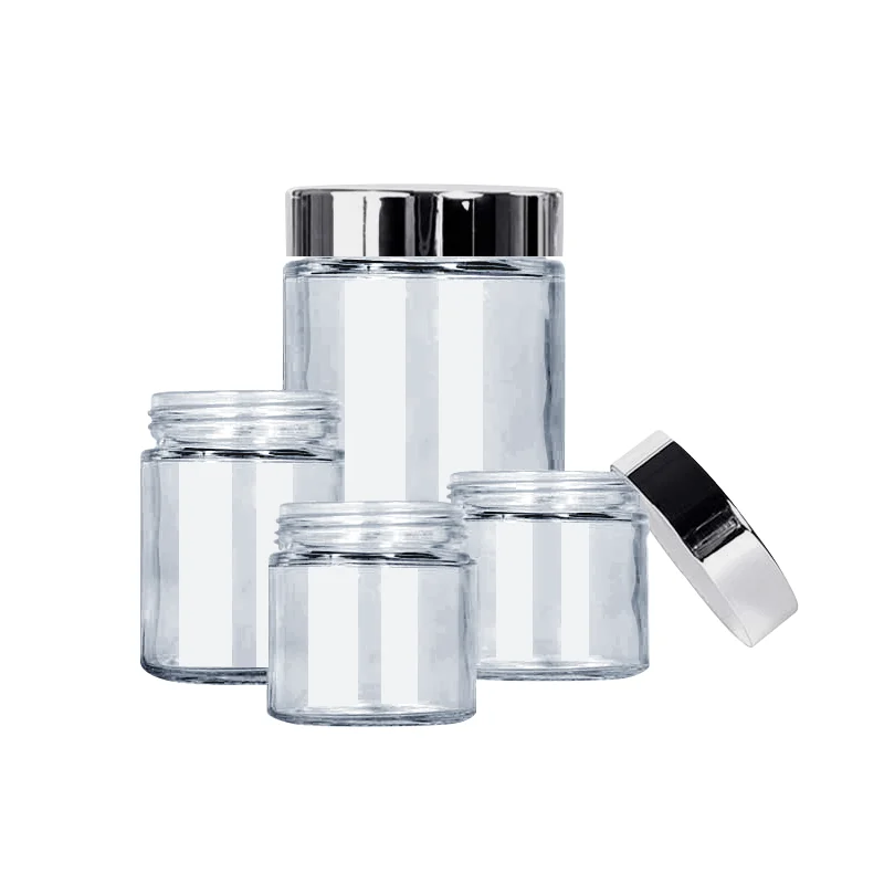 Wholesale high quality different sizes storage glass jar with metal aluminum lid