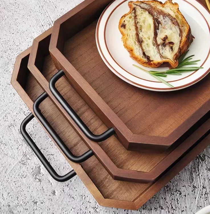 Elegant Custom-Size Walnut and Paulownia Wooden Tray Serving Set Vintage Rectangle Tea Tray with Solid Wood Handle for Home Use