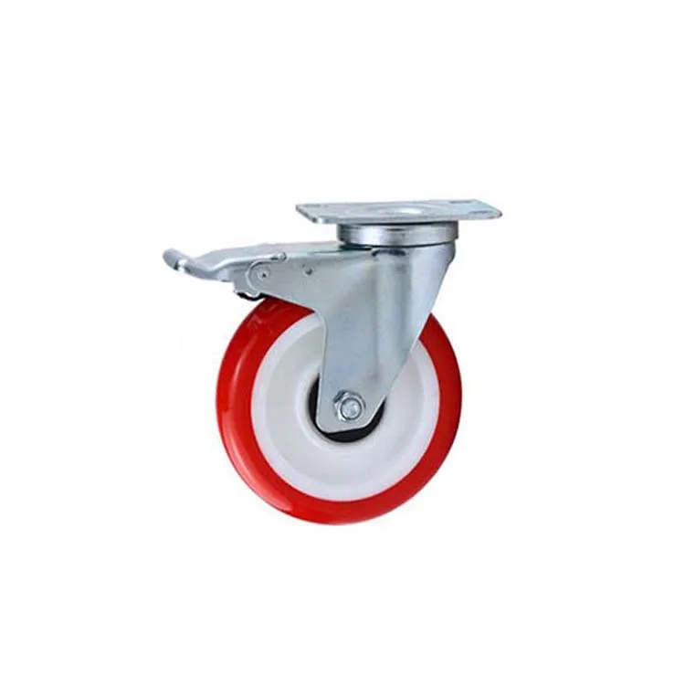 Medical Trolley Castor 75mm 100mm 125mm Red PU Caster Wheel