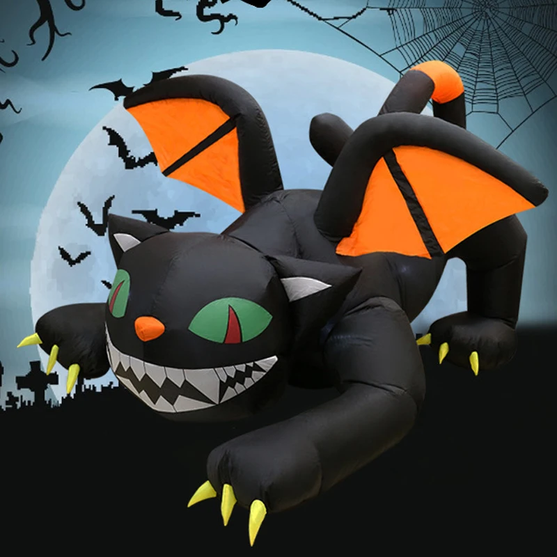 Outdoor yard festival Halloween inflated has wings LED cats decor inflatable evil expression cat decorations demon black cat