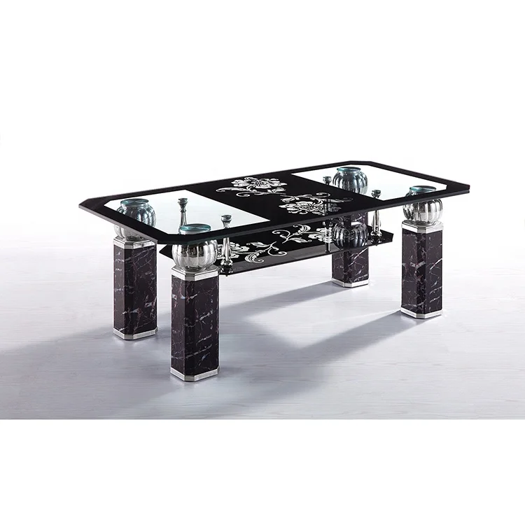 Antique style modern chrome leg high quality tempered glass coffee table for living room