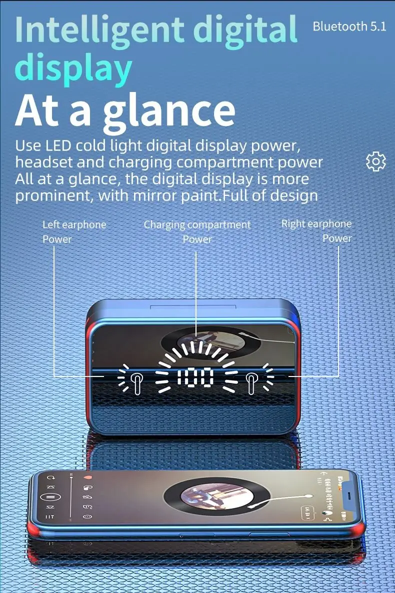 S20 TWS Mirror Earphone earbuds Stereo Sports Waterproof Wireless Headphones 2000mAh Charging Box Headset