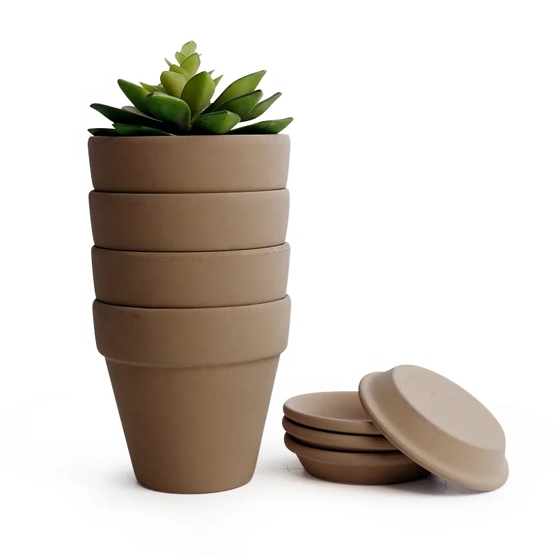 Hot selling 4inch Creative terracotta indoor pot clay glazed orchid flower pots grey color succulent pot with tray indoor