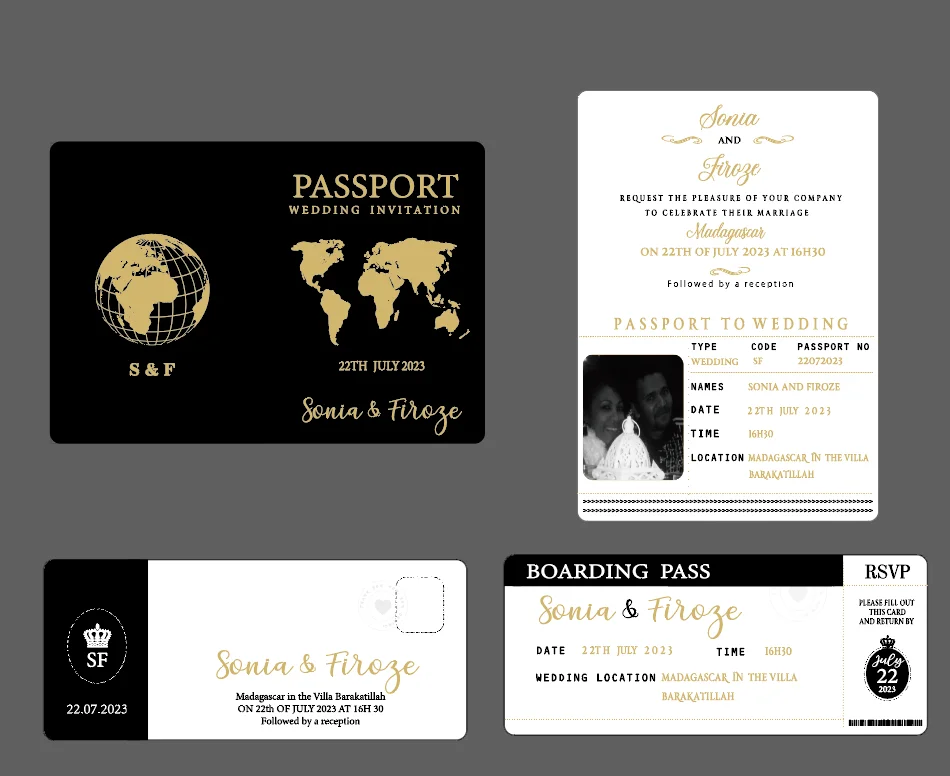 Customized Passport Boarding Pass Wedding invitation cards