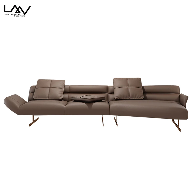 Italian Minimalist Wooden Frame Leather Living Room 3 Seat Sofa Modern Luxury Sofa Set Furniture For Hotel Villa Art Hall