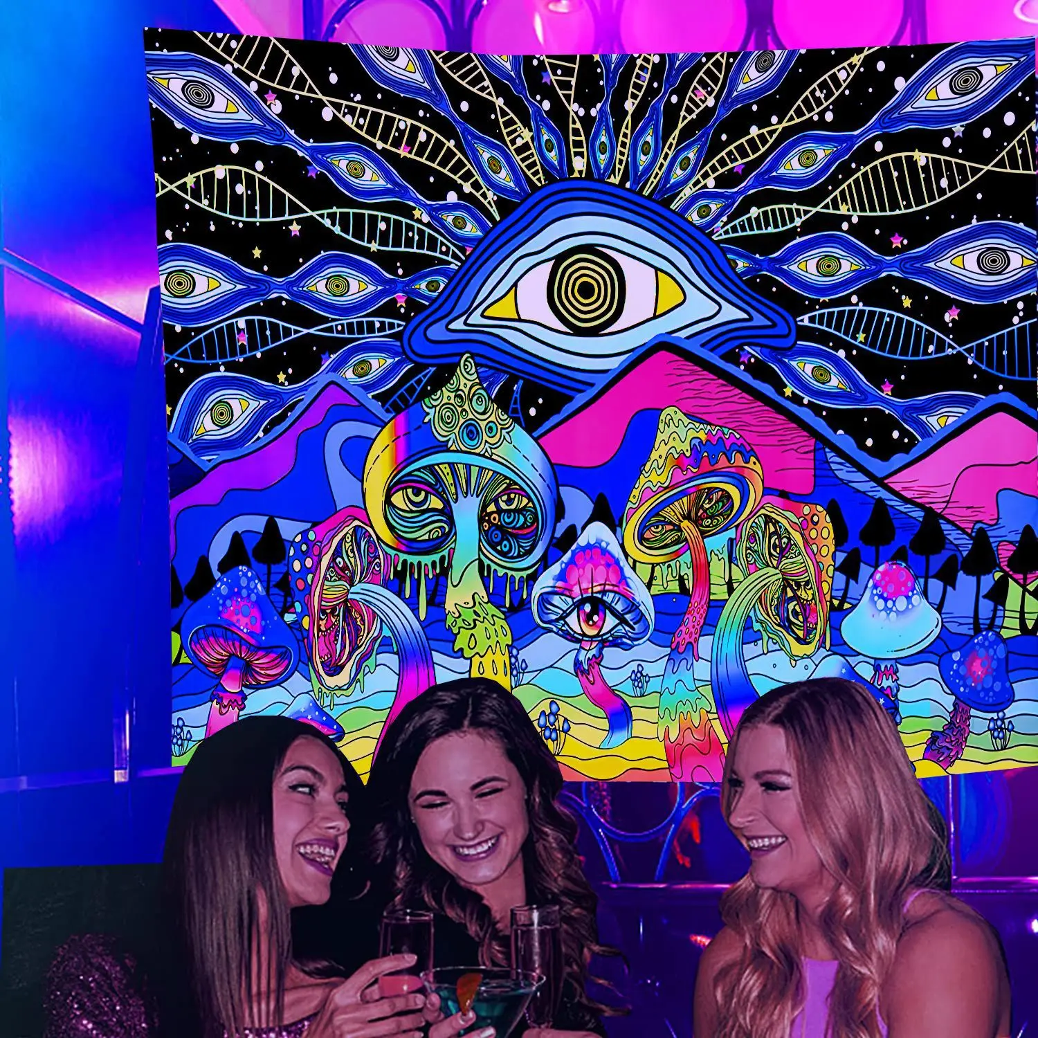 Glows Under UV Light Psychedelic Tarot Home Decor Night Luminous Mandala Tapestry Fluorescent Mushroom Wall Hanging Tapestry