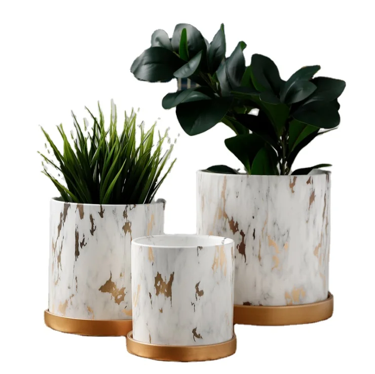 Цементный цветочный горшок в европейском стиле, керамический Золотой водный трансферный простой литературный индивидуальный с подносом, зеленый