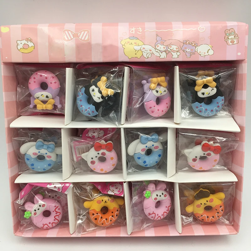 Wholesale Stationery Cartoon Donuts Rubber Cartoon Animals Shape Kitty Cinnamoroll Kuromi Erasers for children