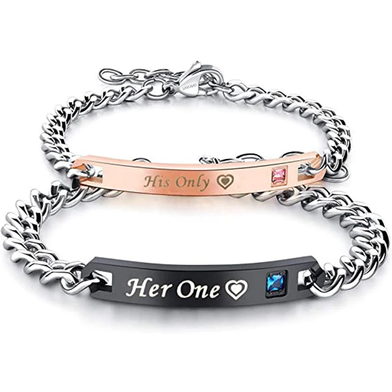 Custom 2PCS Gold plated stainless steel adjustable his and hers bracelets couple pair set crown couple  distance  bracelet