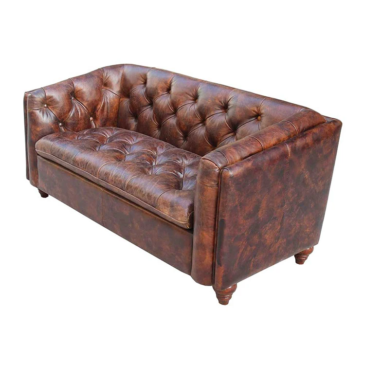 Brown Top Grade Genuine Leather Sofa Set Living Room Furniture Button Tufted Chesterfield Sofa for Bar