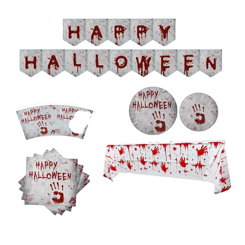 2021 Halloween Party Supplies Blood Drop Thriller Decorative Blood Handprint Paper Plate