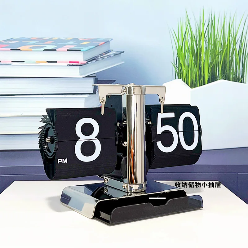 Large Retro Style Flip Desk Clock Wooden Table Clocks with Digital Display Battery Powered for Home & Office Decor