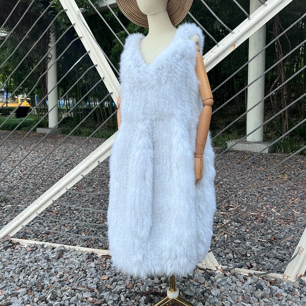 2023 Women Autumn Winter Real Fox Fur Knitted Skirt With Lining Ladies Luxury Genuine Fox Fur Coat Jacket