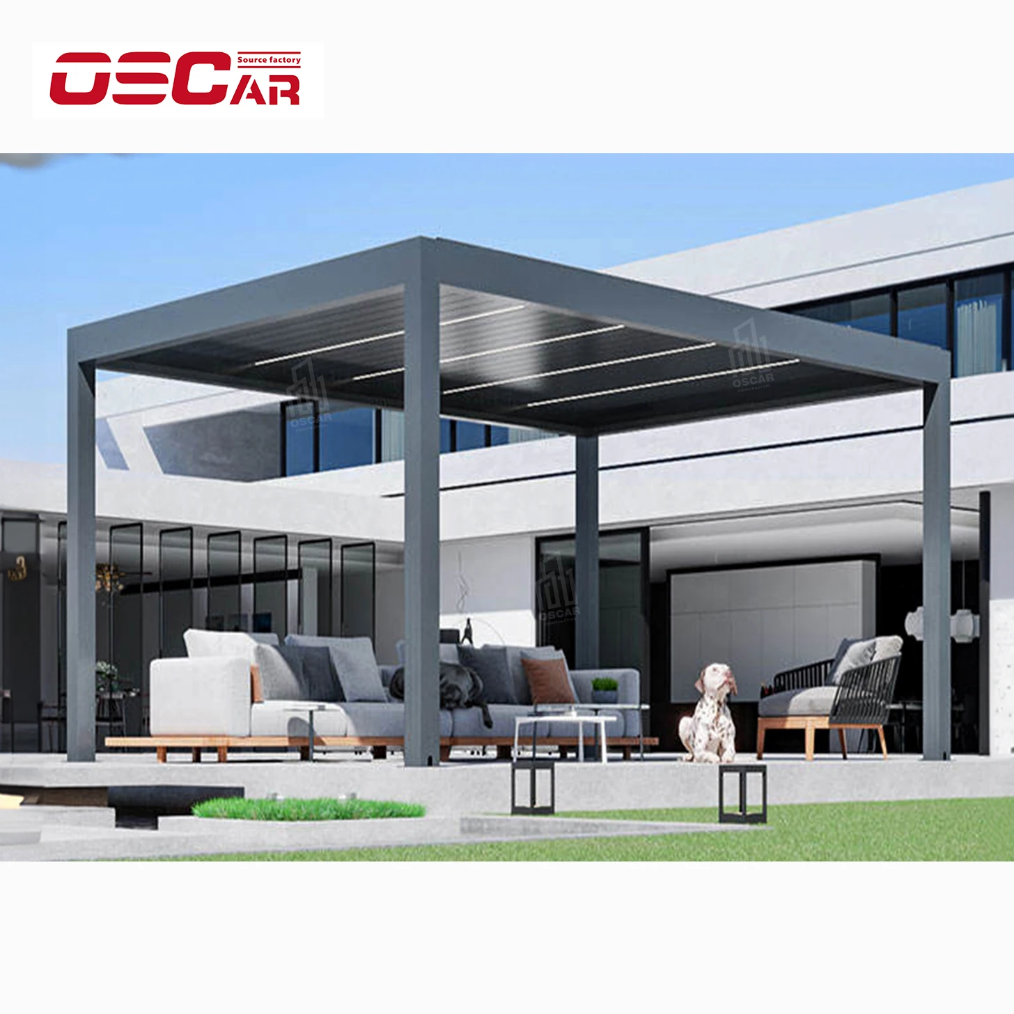 Modern Pergola Adjustable Motorized Louver Roof Heavy-duty Aluminium with Glass Door Custom Made Winter Garden Aluminum