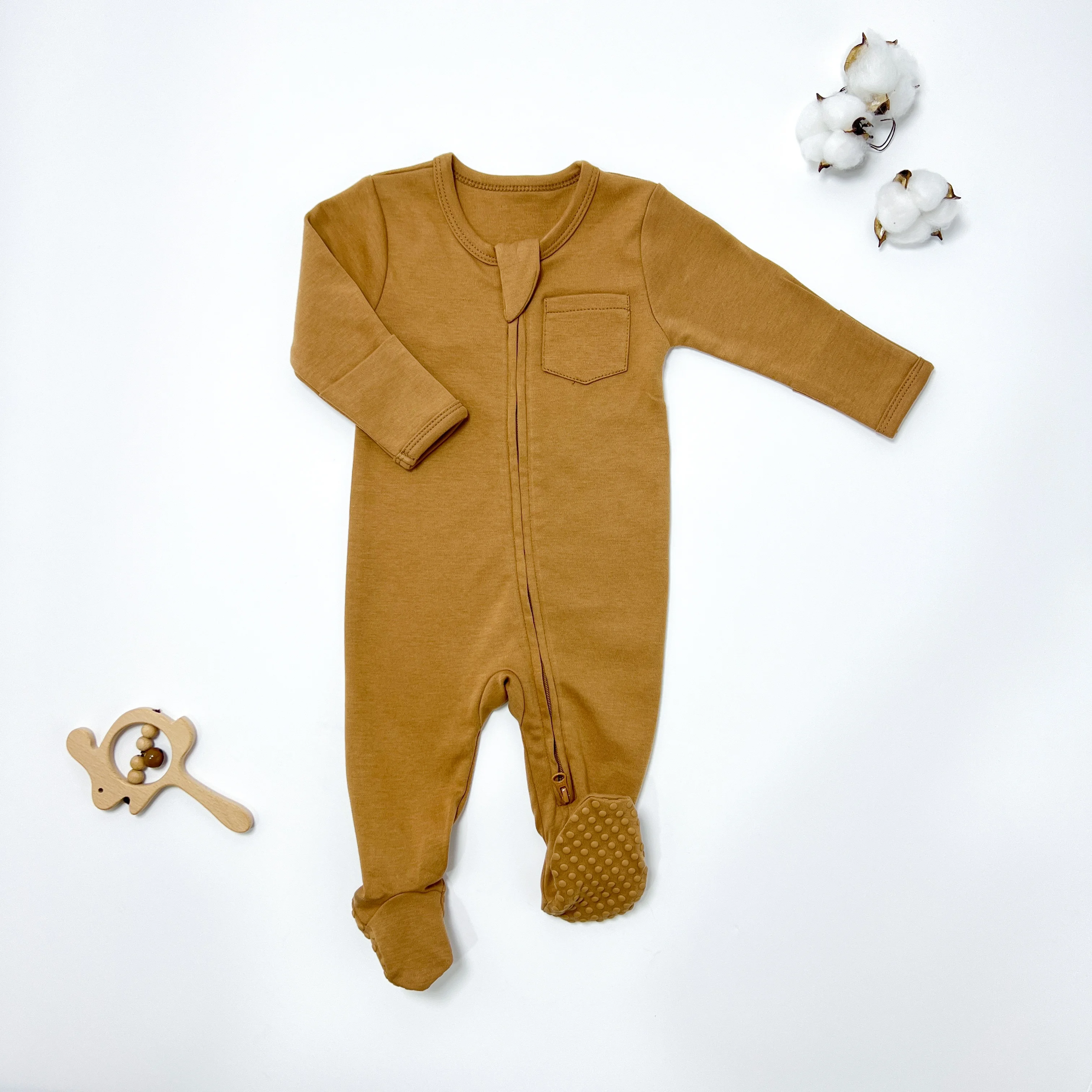 Wholesale Toddler 100% Organnic Cotton Pajamas Long Sleeve Zipper Baby Footed Pajamas Infant Romper