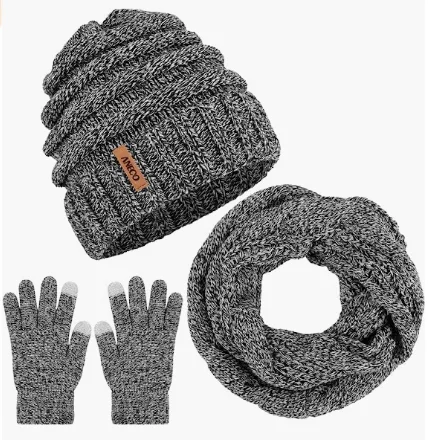 Зимний теплый вязаный шарф, шапка бини, набор для мужчин и женщин