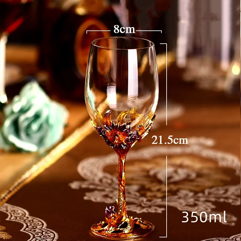 Enamel Colored Peacock Green Wine Glass European Retro High-End Red Wine Glass Set Home Large Crystal Glass